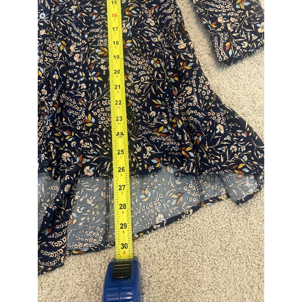 Maeve Shirt Womens M Blue Floral Button Up Tie Neck Long‎ Sleeve High Low Blouse - Picture 3 of 6